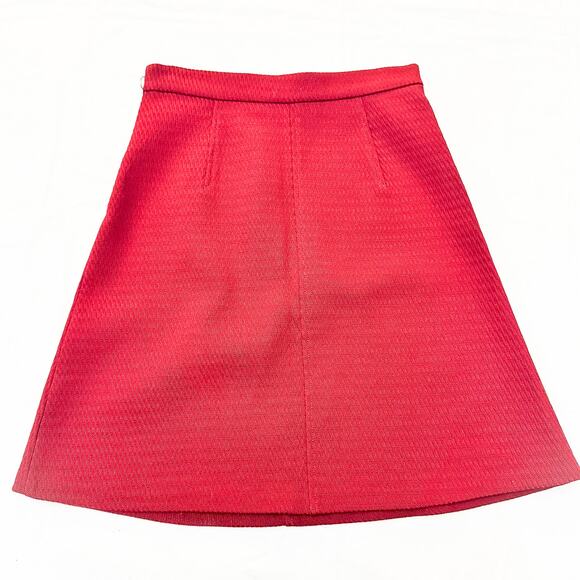 Zara Red Flare Mini Skirt Corduroy Embossed Pattern Size Small - Picture 2 of 5